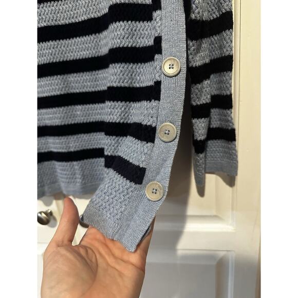 Talbots Nautical Blue Striped Lightweight Sweater Size XL Petite Button Sides - Picture 3 of 9